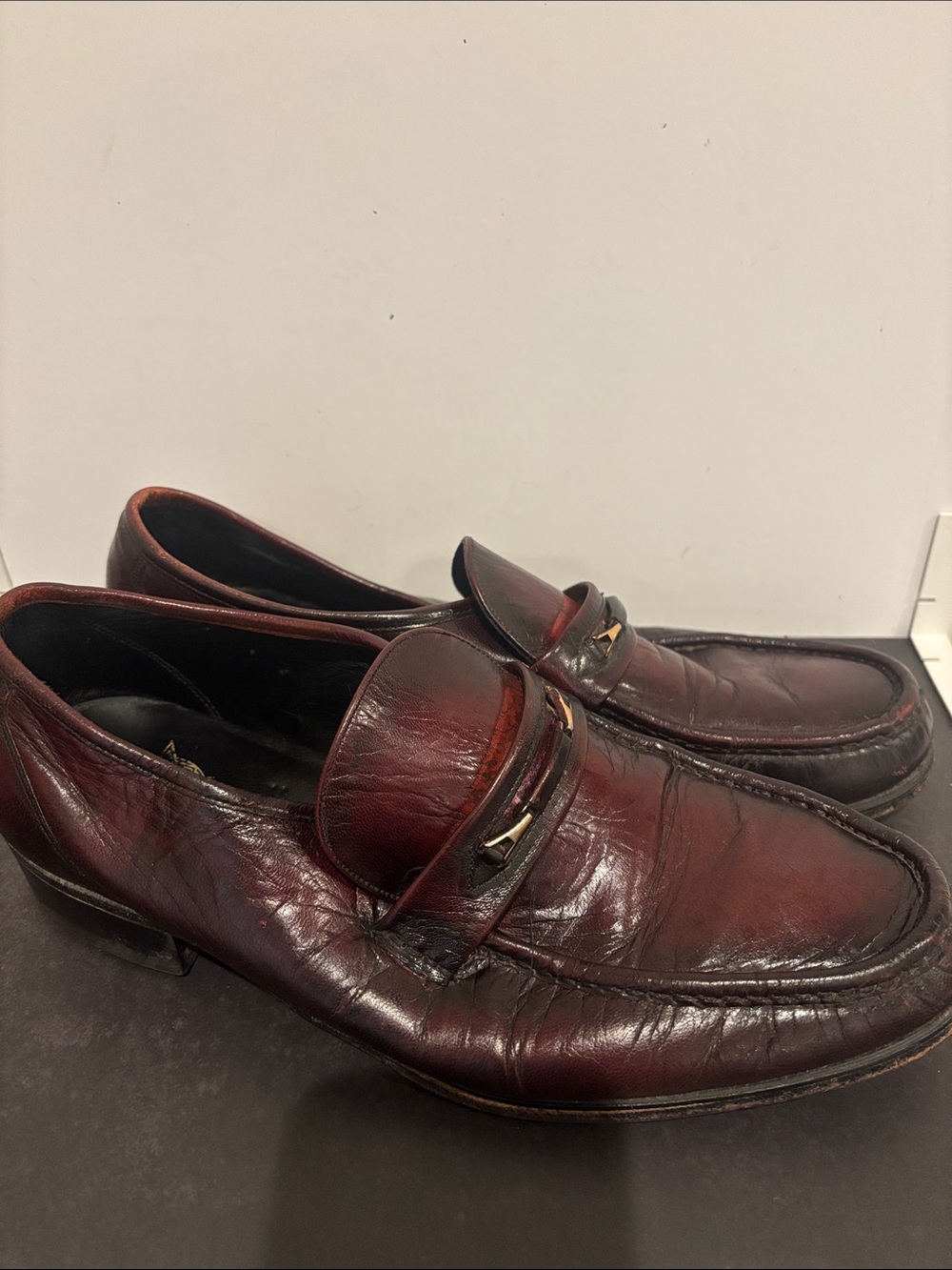 Vintage Florsheim Burgundy Leather Bit Loafers - Men's Size 10.5 E (Wide Width